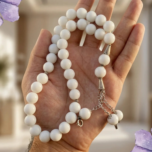 White Ferooza Tasbih | Sang e Ibrahimi Tasbeeh | 33 Beads | 12 mm