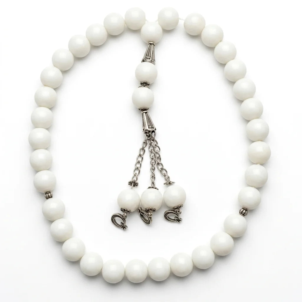 White Ferooza Tasbih | Sang e Ibrahimi Tasbeeh | 33 Beads | 12 mm