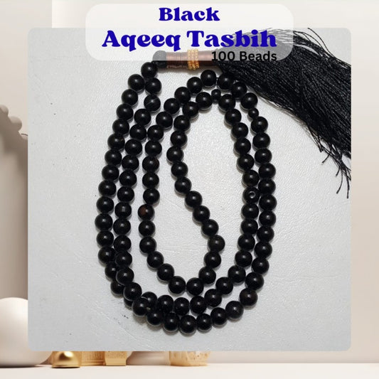 Yamni Black Aqeeq Tasbeeh | 100 Beads | 6 mm