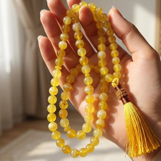 Yellow Aqeeq Tasbeeh | 100 Beads | 6 mm