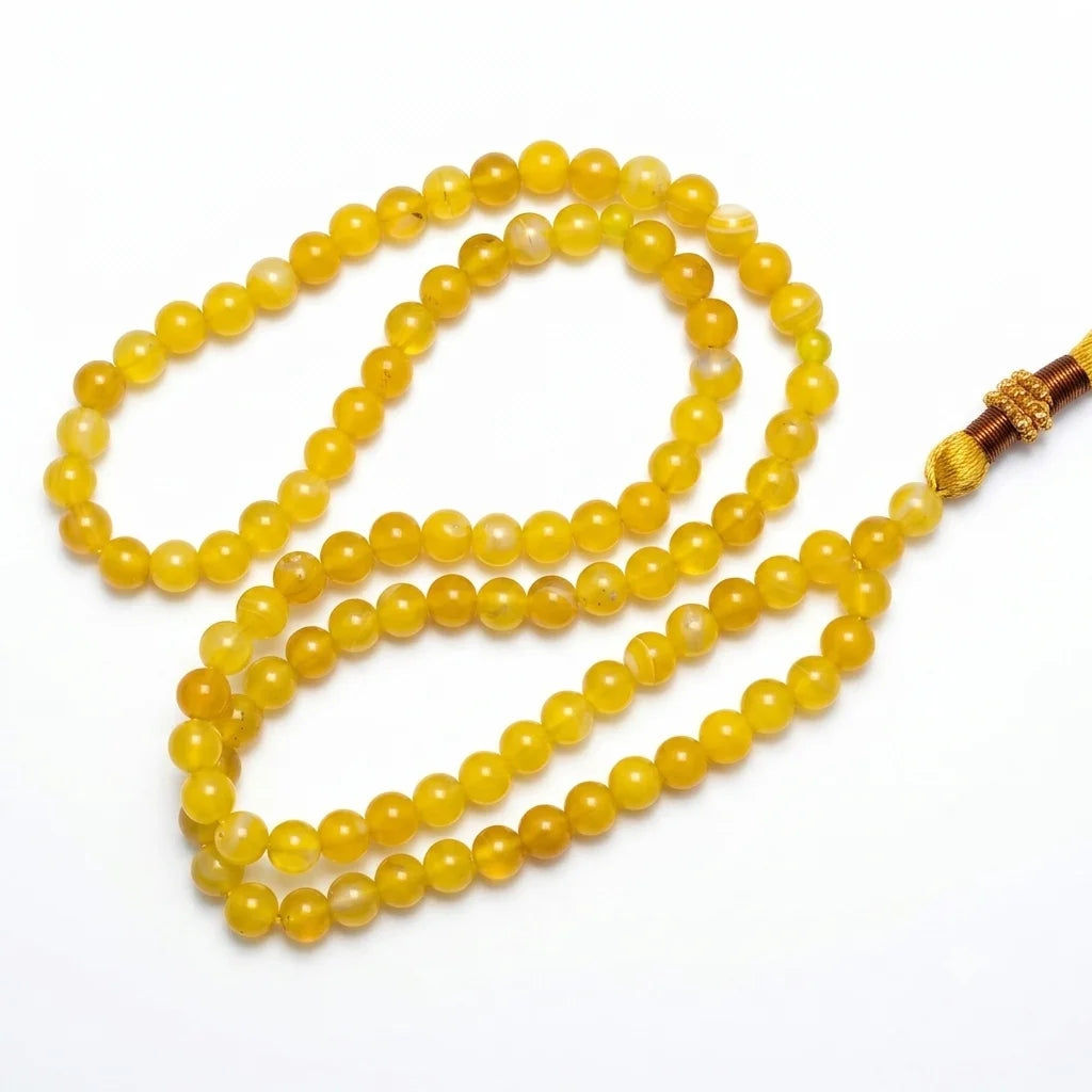Yellow Aqeeq Tasbeeh | 100 Beads | 6 mm