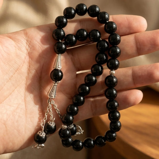 Black Aqeeq Tasbeeh | Aqeeq Tasbeeh | 33 Beads | 11 mm