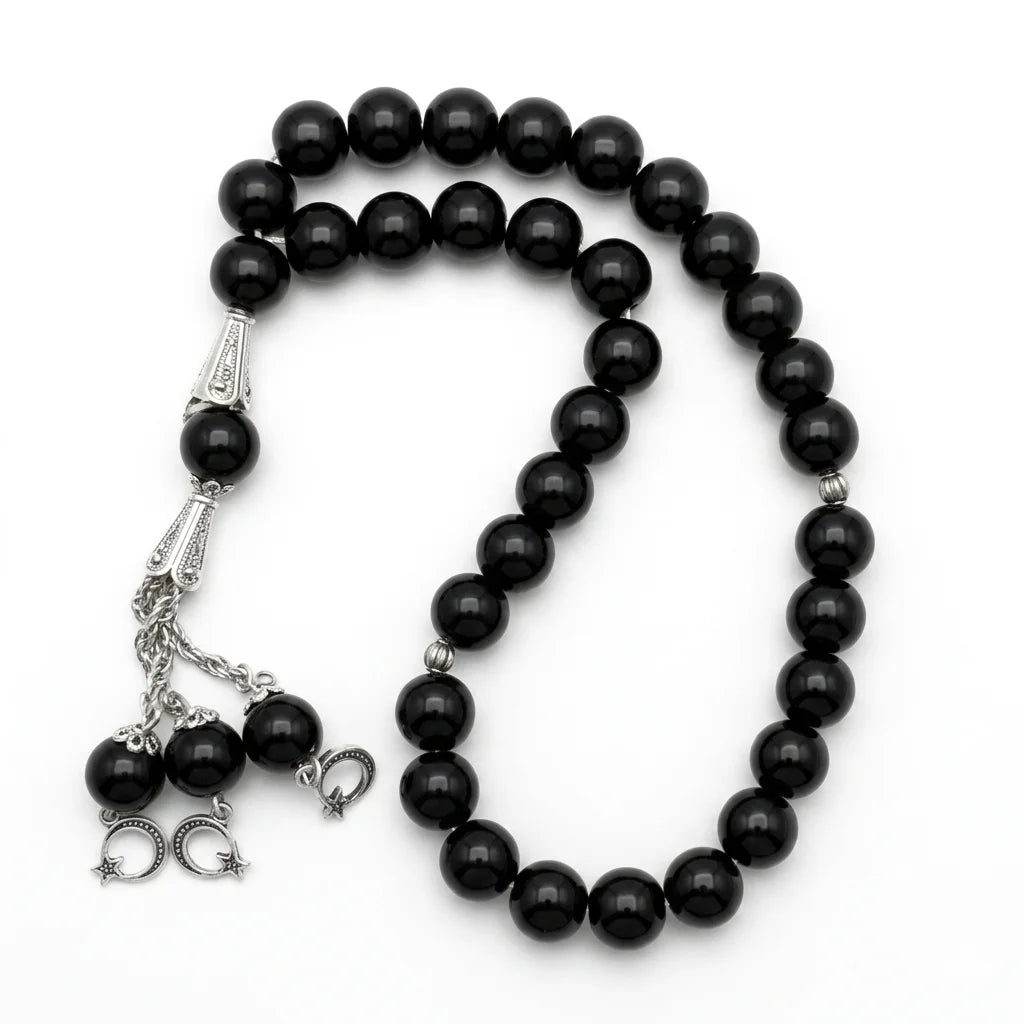 Black Aqeeq Tasbeeh | Aqeeq Tasbeeh | 33 Beads | 11 mm