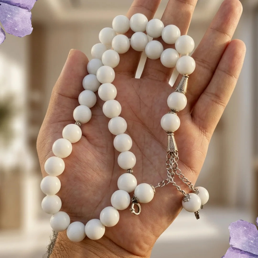 White Ferooza Tasbih | Sang e Ibrahimi Tasbeeh | 33 Beads | 12 mm
