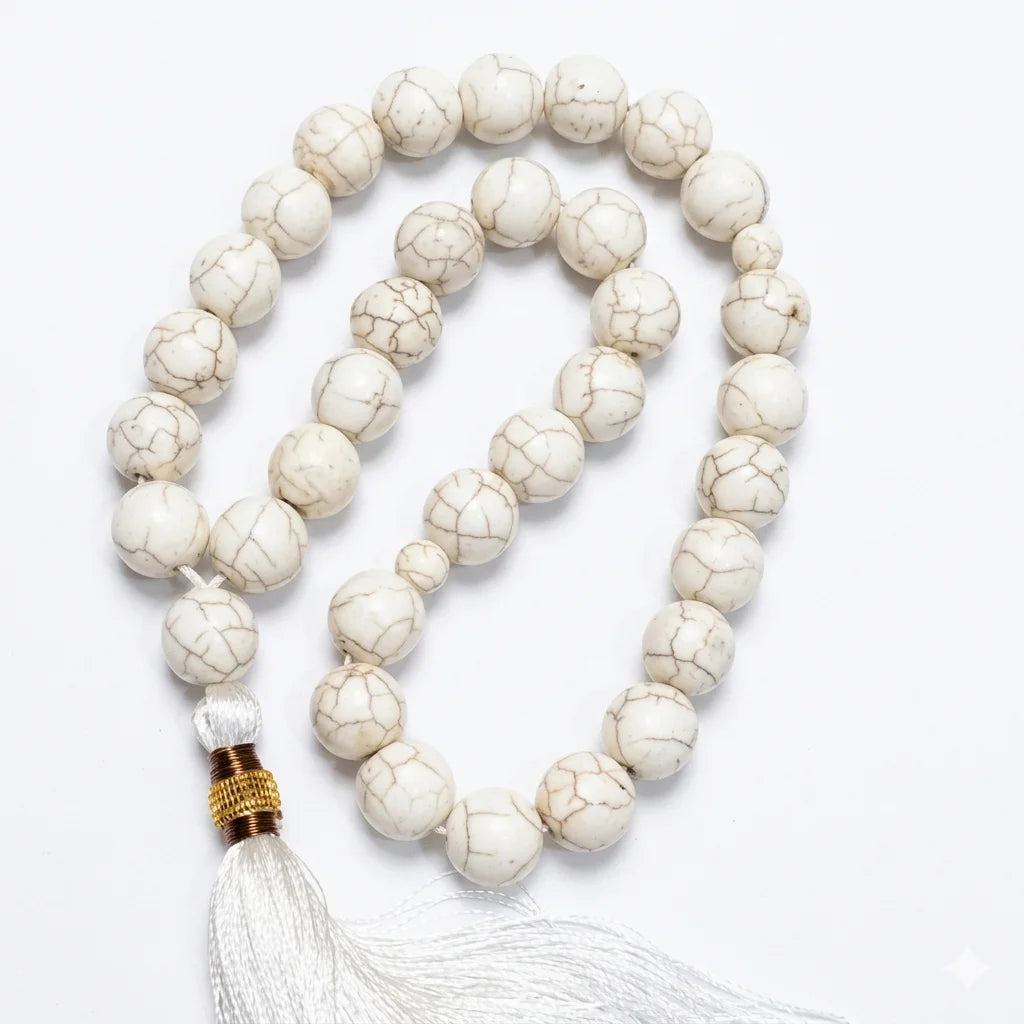 White Ferooza Tasbeeh | Sang e Ibrahimi Tasbih | 33 Beads | 16 mm