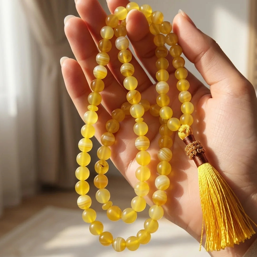 Yellow Aqeeq Tasbeeh | 100 Beads | 6 mm
