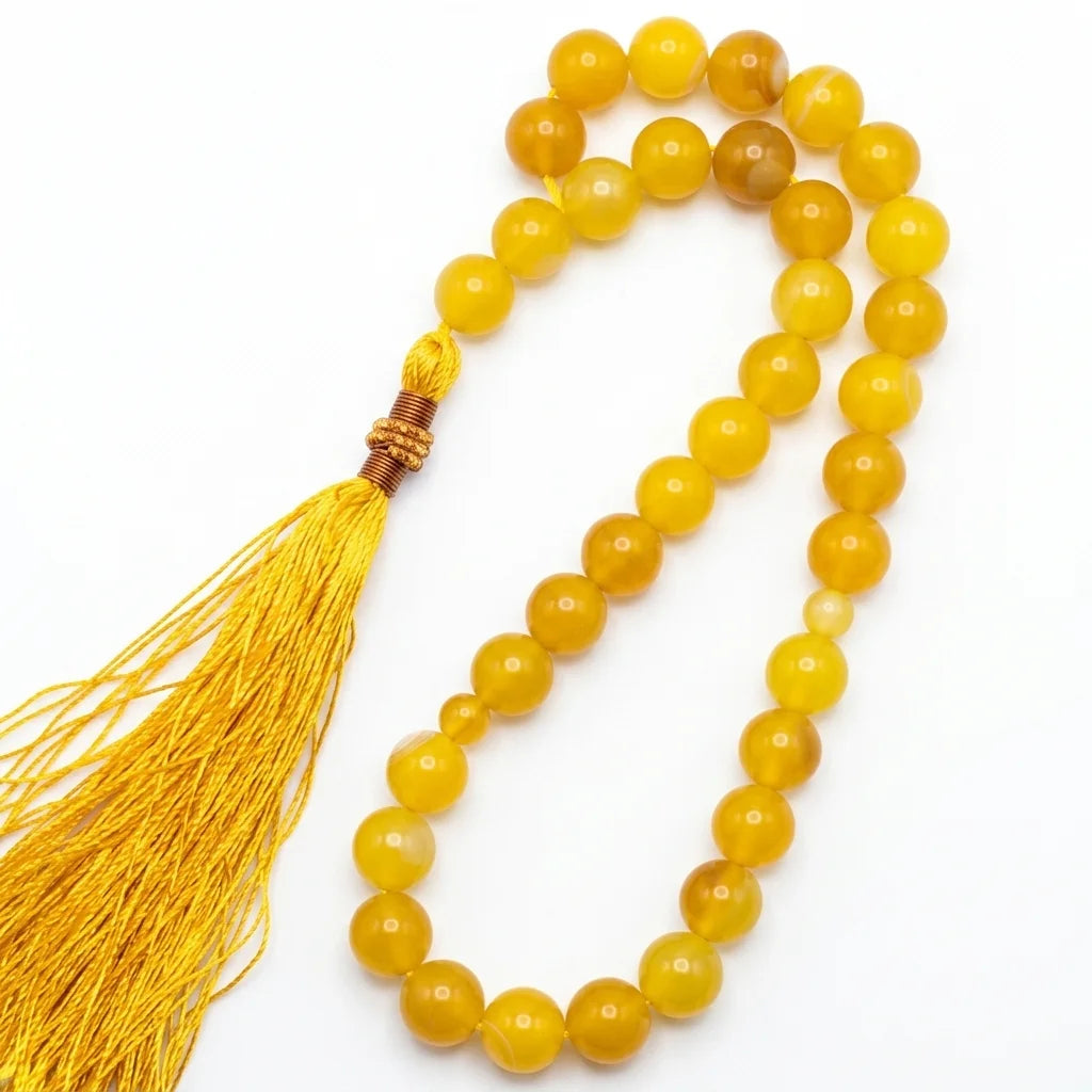 Yellow Aqeeq Tasbeeh | 33 Beads | 10 mm