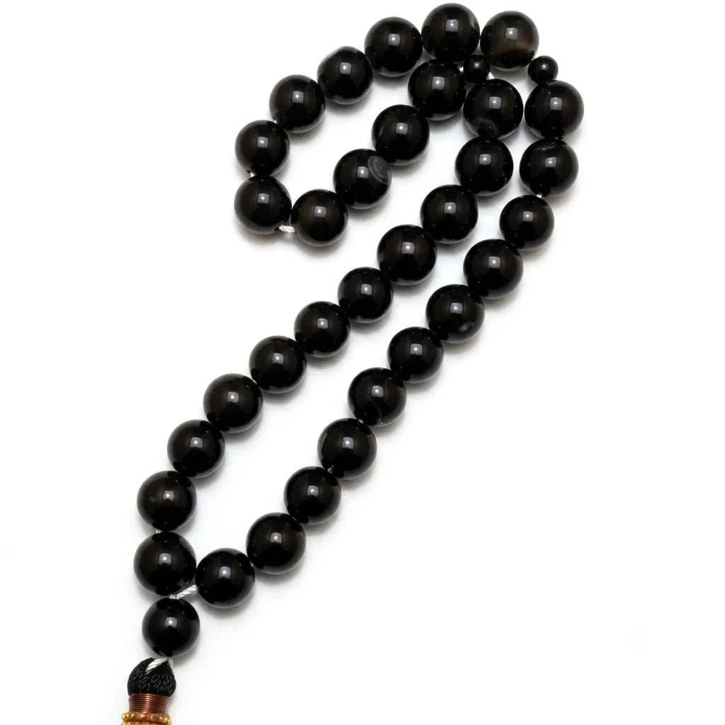 Black Aqeeq Tasbeeh | 33 Beads | 12 mm