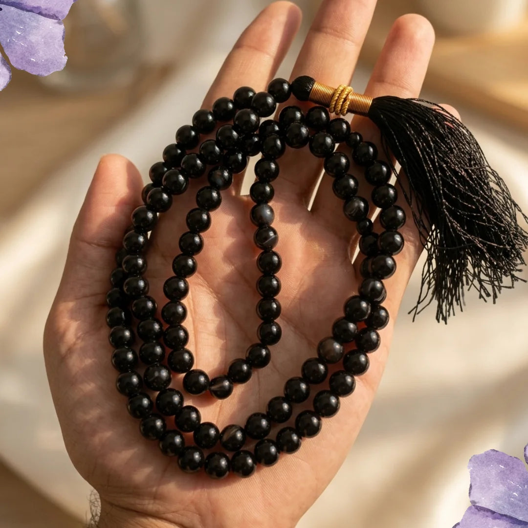 Yamni Black Aqeeq Tasbeeh | 100 Beads | 6 mm