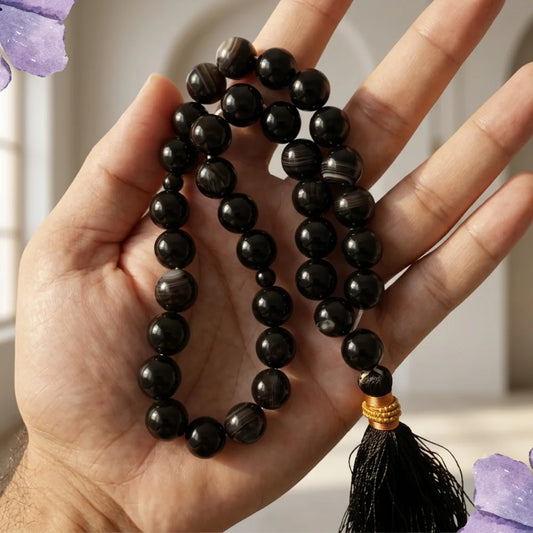 Black Aqeeq Tasbeeh | 33 Beads | 12 mm